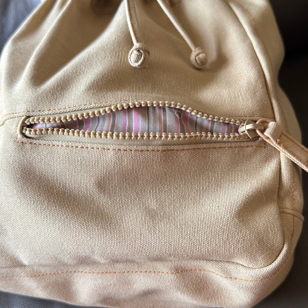 Vintage Fossil Beige and Pink Drawstring Tote Bag - Picture 9 of 13